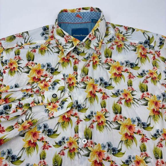 Tommy Bahama Small Multicolor Floral Print Silk Cotton Blend Long Sleeve Shirt - Picture 1 of 4